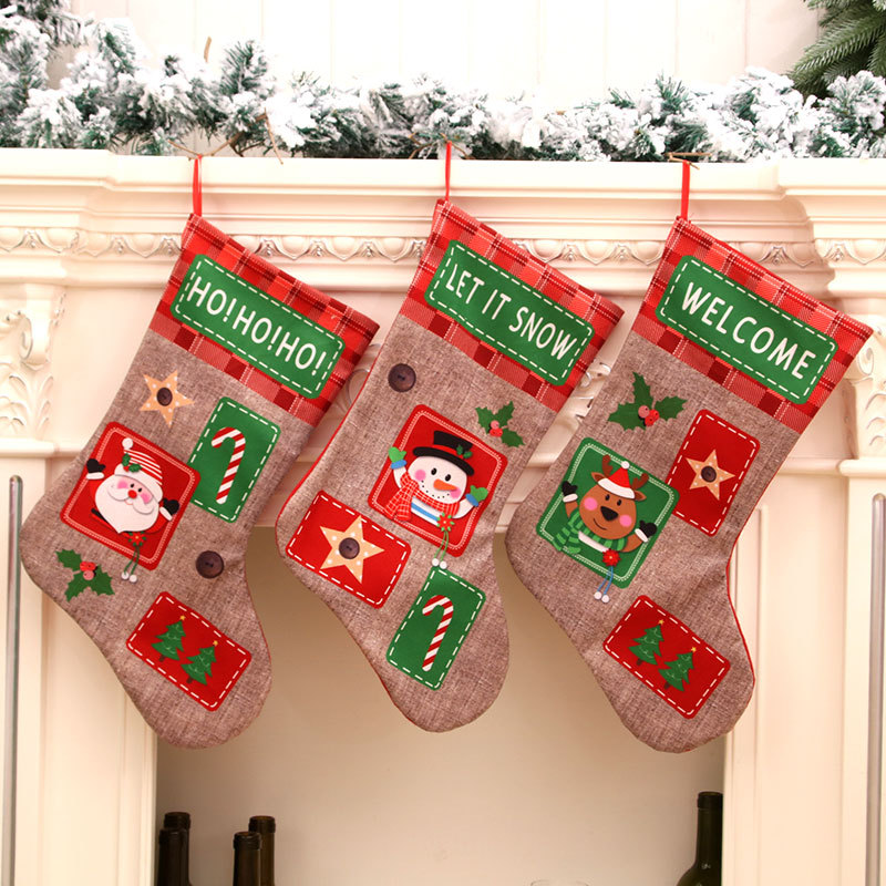 New Christmas extra large linen letters Christmas stockings Christmas gift bag decorations