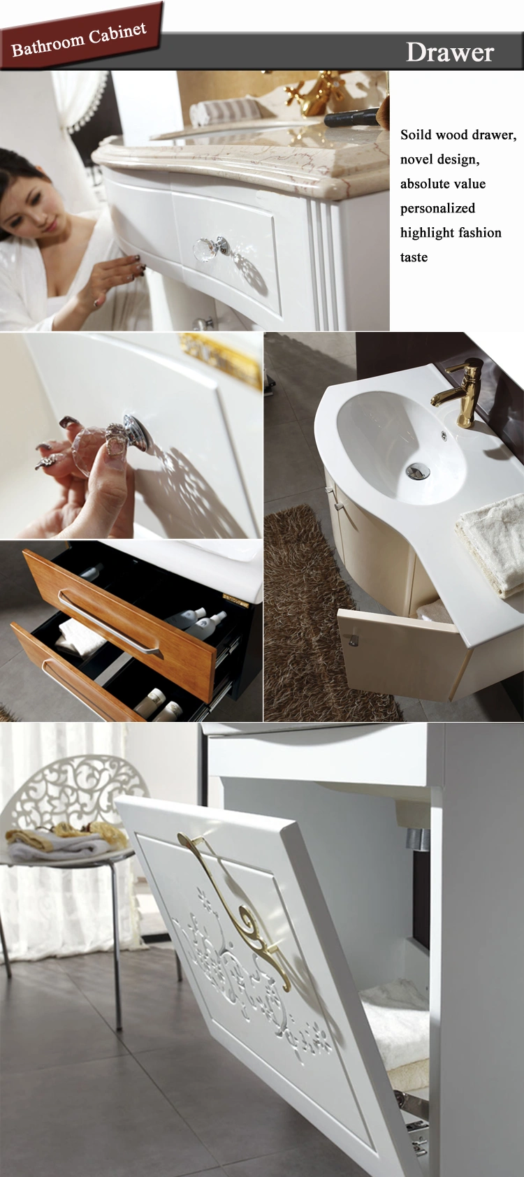 Modern Furniture White Elegant with Marble Top Bathroom Vanity Philippines