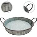 Galvanized Round Serving Tray with Handles
