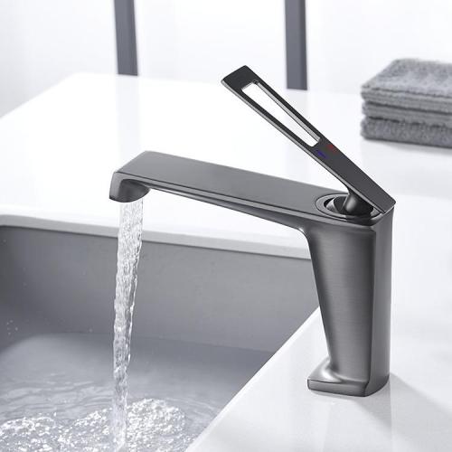 Single Hook Faucet Minimalist brushed gold gunmetal grey basin faucet Factory