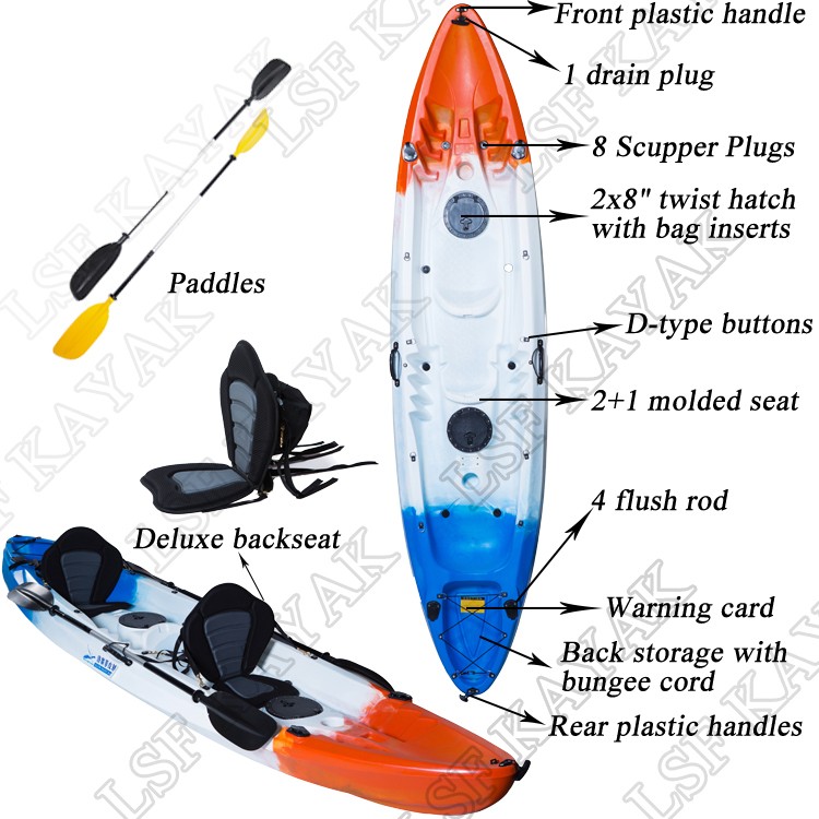 2019 China OEM wholesale no inflatable fishing family sea kayak with kayak accessories and 3 seats