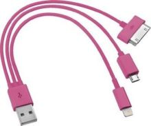 Multi-ports Pink Cell Phone Data Cables 3 In 1 For Smartphone Samsung / Apple