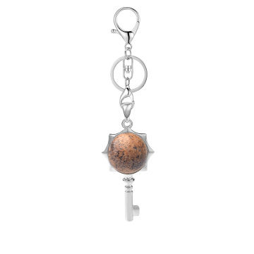 Picture Jasper Round Cabs Silver Alloy Key Pendant Keychain Lobster clasp