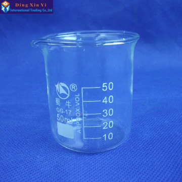 (4pieces/lot) SHUNIU Glass beaker 50ml,Lab beaker 50ml,Low form with graduation and spout Boro 3.3 Glass