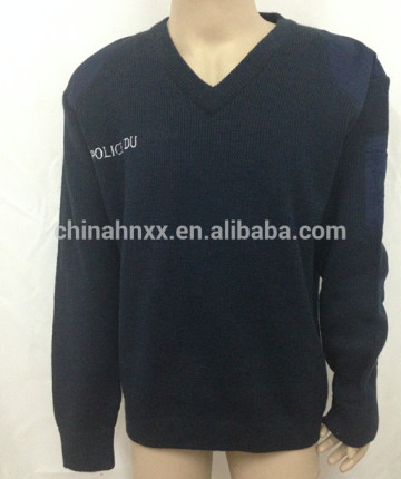 V neck dark blue wool pullover reinforced elbow and shoulder wool pullover