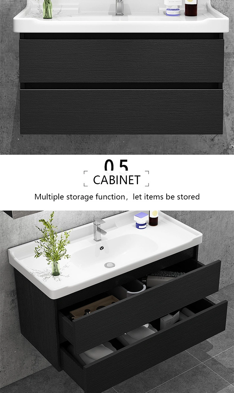 Modern Bathroom Solid Wood Wall Mounted Washbasin Cabinet Design