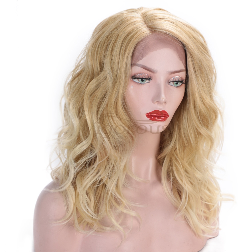 Vigorous European Style Body Wave Lace Front Wigs Synthetic Glueless 150% Density Blonde Color Hair Wig for White Women