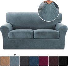 Thick Striped Velvet 3-Piece Stretch Sofa Couch Covers