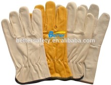 Short Cowhide Grain Leather Driving Gloves Wing Thumb