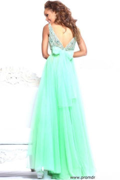 Beading Open Back Tulle Prom Evening Dresses