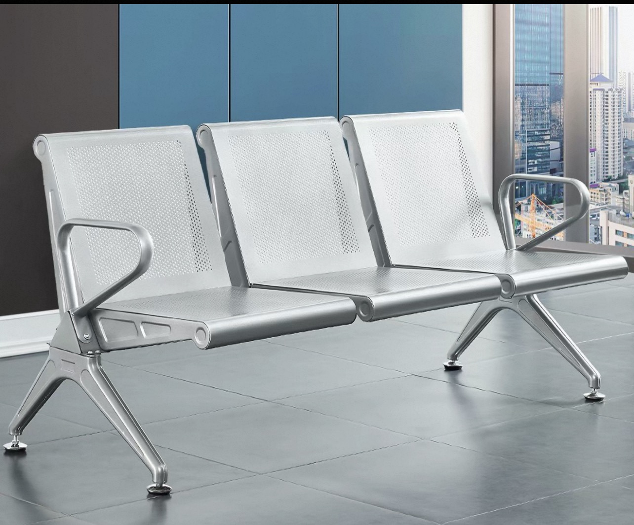 Cadeira de espera de 3 lugares em aço inoxidável 3-Seater Stainless Steel Waiting Chair