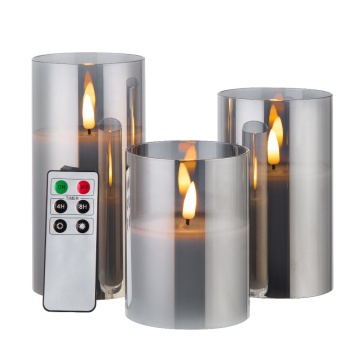 3d real flame pillar grey glass candle