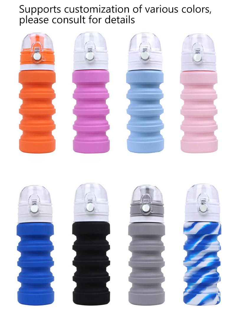 Factory customized BPA-free silicone foldable bottle foldable water bottle, suitable for camping and travel sports