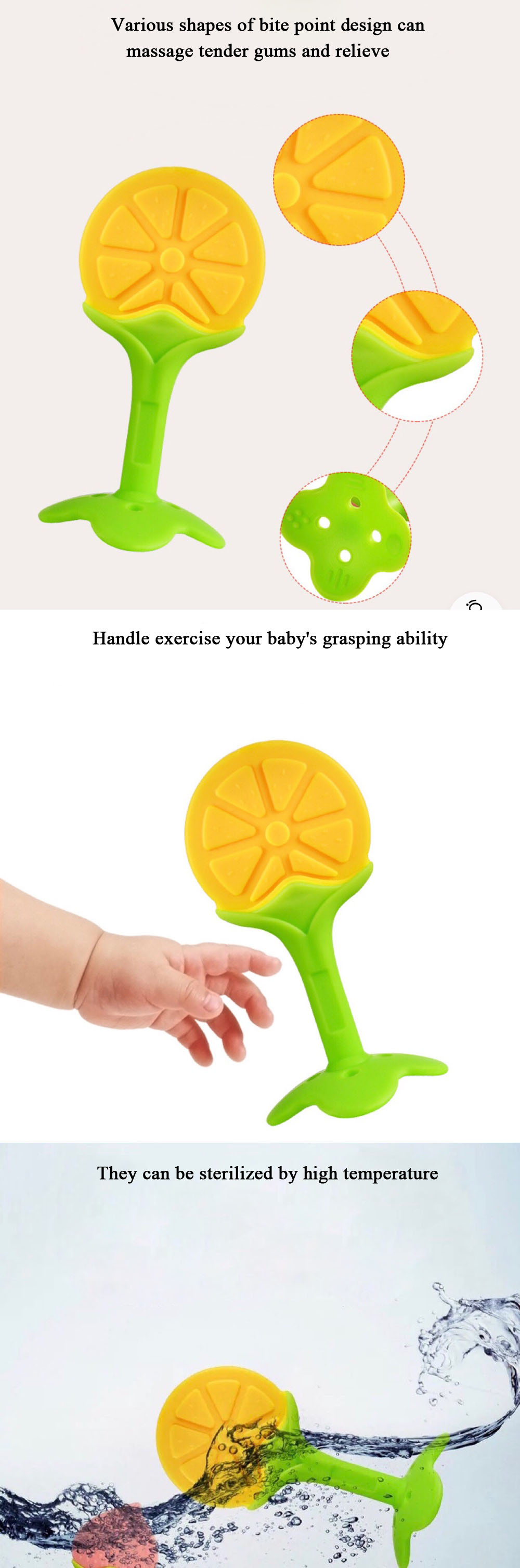 Wholesale Chewable Toddler Super Soft Soothing Newborn Sensory Eco Friendly Baby Mini Silicone Infant Teething Toy Fruit Teether