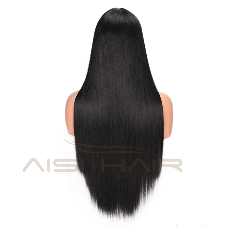 Aisi Hair Long Silky Straight Middle Part Black Cosplay Party Wig Lace Front Synthetic Fiber Hair Wigs For White Black Women