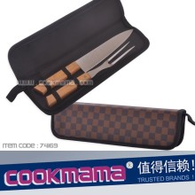 wood handle knife and fork,2pcs knife and fork set with bag
