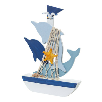 Wholesale 17cm Solid Wood Mediterranean Sailing Boat Model
