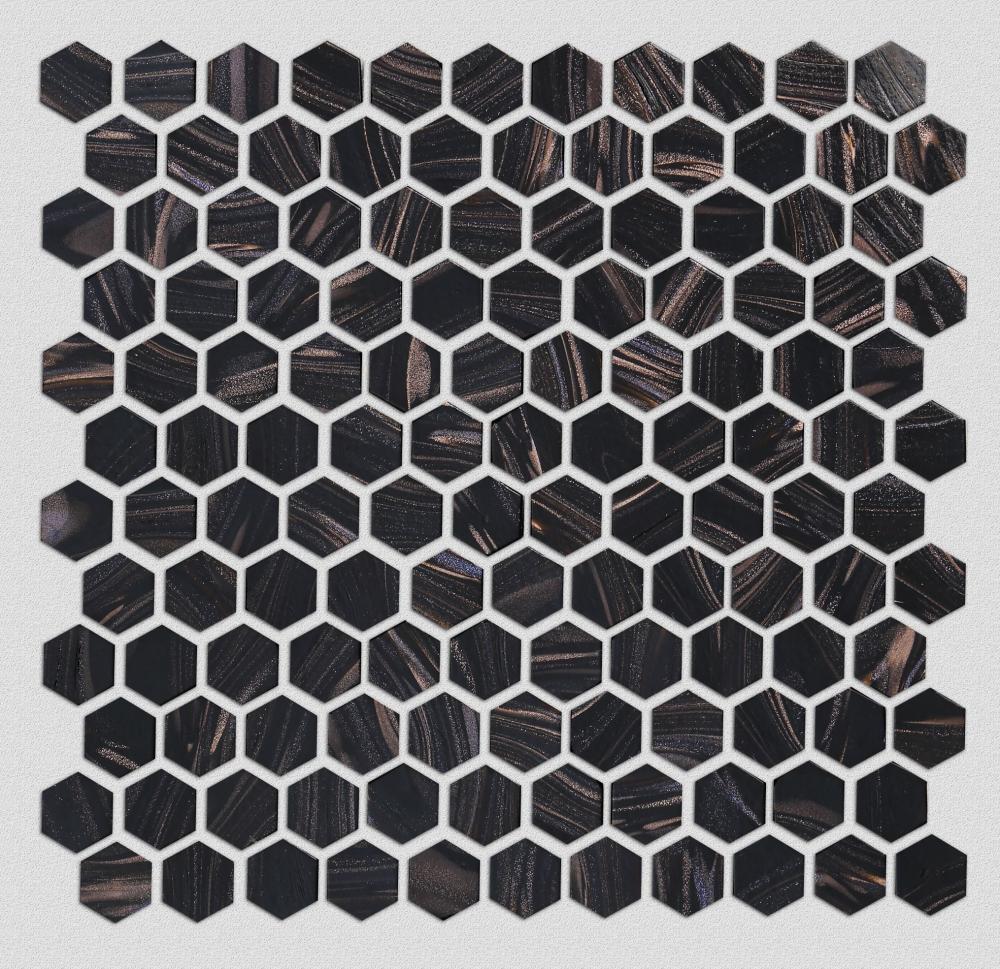 Black Gold Line Hexagonal Glass Mosaic Tile