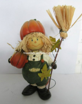 Polyresin Thanksgiving Scarecrow and Pumpkin Decoration