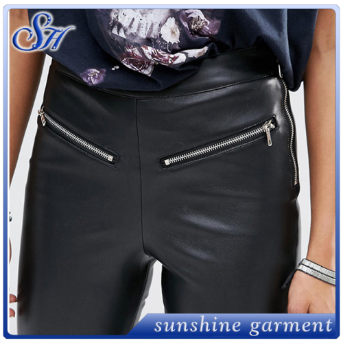 New fashion leather zipper trousers womens