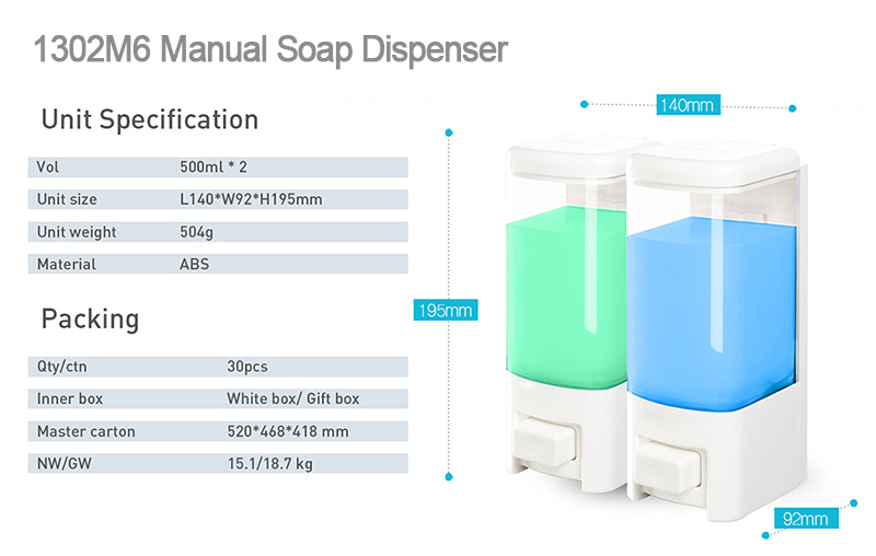 500ml Double Pump Hand Sanitizer Soap Dispenser Commercial