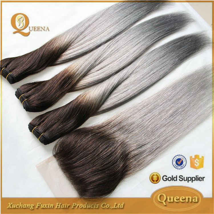 Human Hair Weaving Wig Non-remy Hair Silky Straight Wave Machine Grey Silver Brazilian Hair Extension Tangle Free ,no Shedding