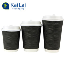 Biodegradable Customized Black Ripple Wall Paper Coffee Cups