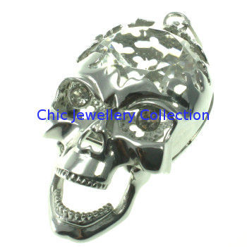 Skull Silver Mens Stainless Steel Pendants High Polished For Party