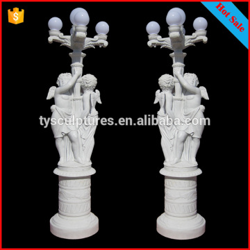 Garden white marble gate pillar light design stone children column