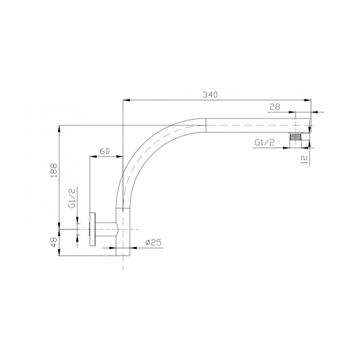 ø25 × 405 Brazo de ducha de curvas redondas