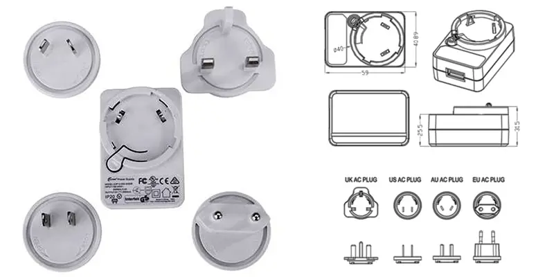 Interchangeable Plug Adapter EU/Us/UK/Au/Cn Standard 7.5V 1.5A Power Supply