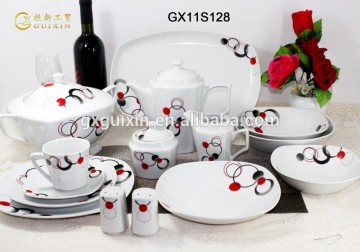 GUIXIN 62-Piece Corelle Dinnerware, service for 6, Black & red
