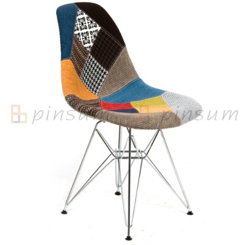 Eames Fabric Covered Chair with Chromed Leg