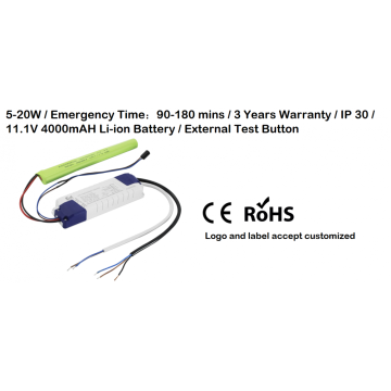 Li-ion batterij back-up 5-20W LED noodstuurprogramma