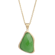 Green raw gemstone pendant necklace with gold chainf