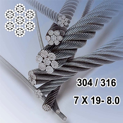 7x19 Hohe Qualität Edelstahldraht Seil 1270N / mm