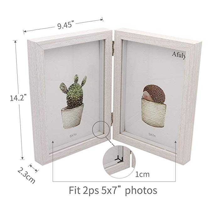 Double Picture Frame 5x7 White Wooden Hinged Photo Frames Collage Shadow Box 2 Openings Elegant Wedding Gifts