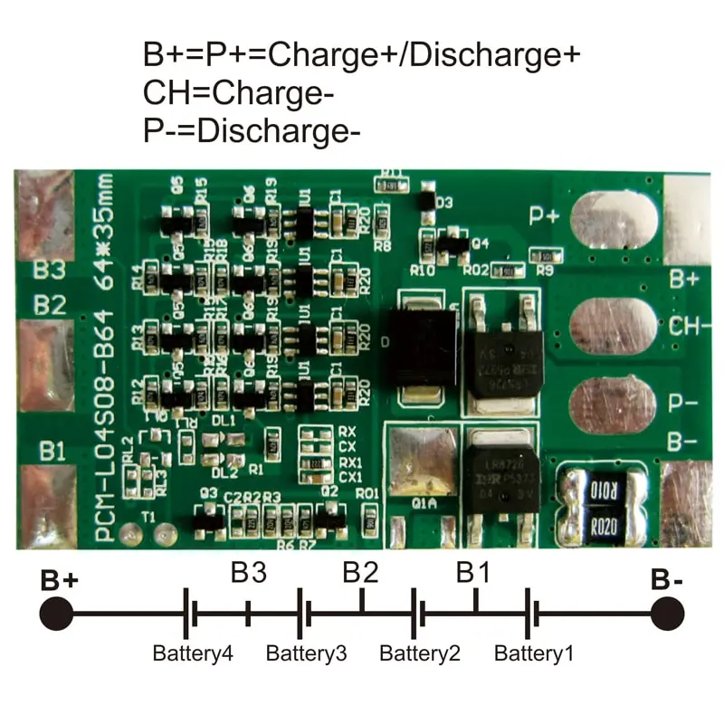 3s/4s C: 5A D: 10A PCM BMS for 14.4V 14.8V Li-ion/Lithium/ Li-Polymer 12V 12.8V LiFePO4 Battery Pack Size L64*W35*T4mm (PCM-L04S08-B64)