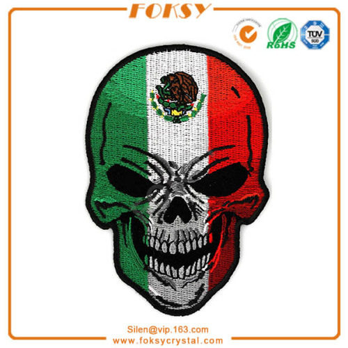 Mexican Flag Skull design embroidery patch