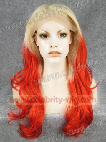 Blonde Red Ombre Wavy Synthetic Lace Front Wig