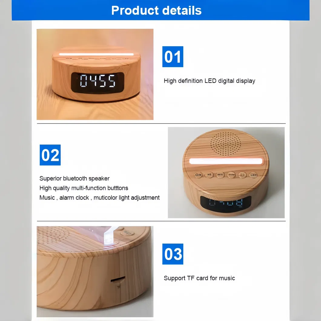 Colorful LED Night Light with Bluetooth Speaker and Alarm Clock
