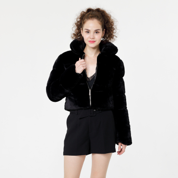Fashion Black Casual Plush Down Padded Coat