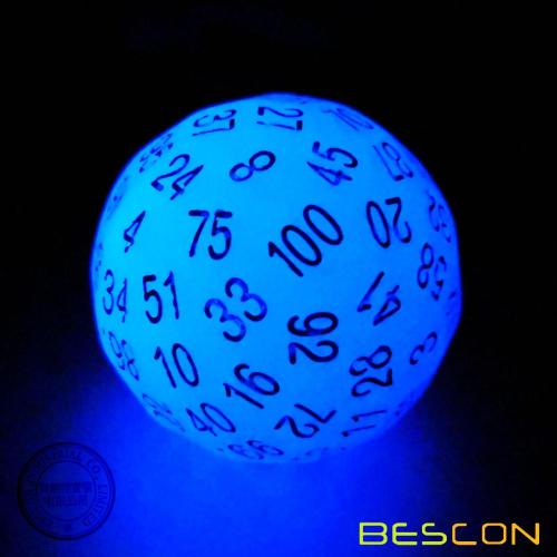 Bescon Glowing Polyhedral 100 Dés Côté Bleu Acide, Dés Lumineux D100, 100 Cube Cube, Brille Dans L&#39;ombre D100 Jeu De Dés