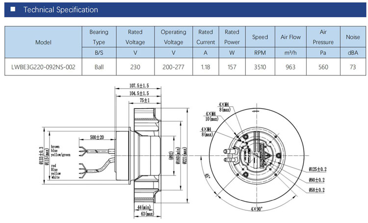 220mm EC 115V 230V high pressure EC centrifugal fan blades