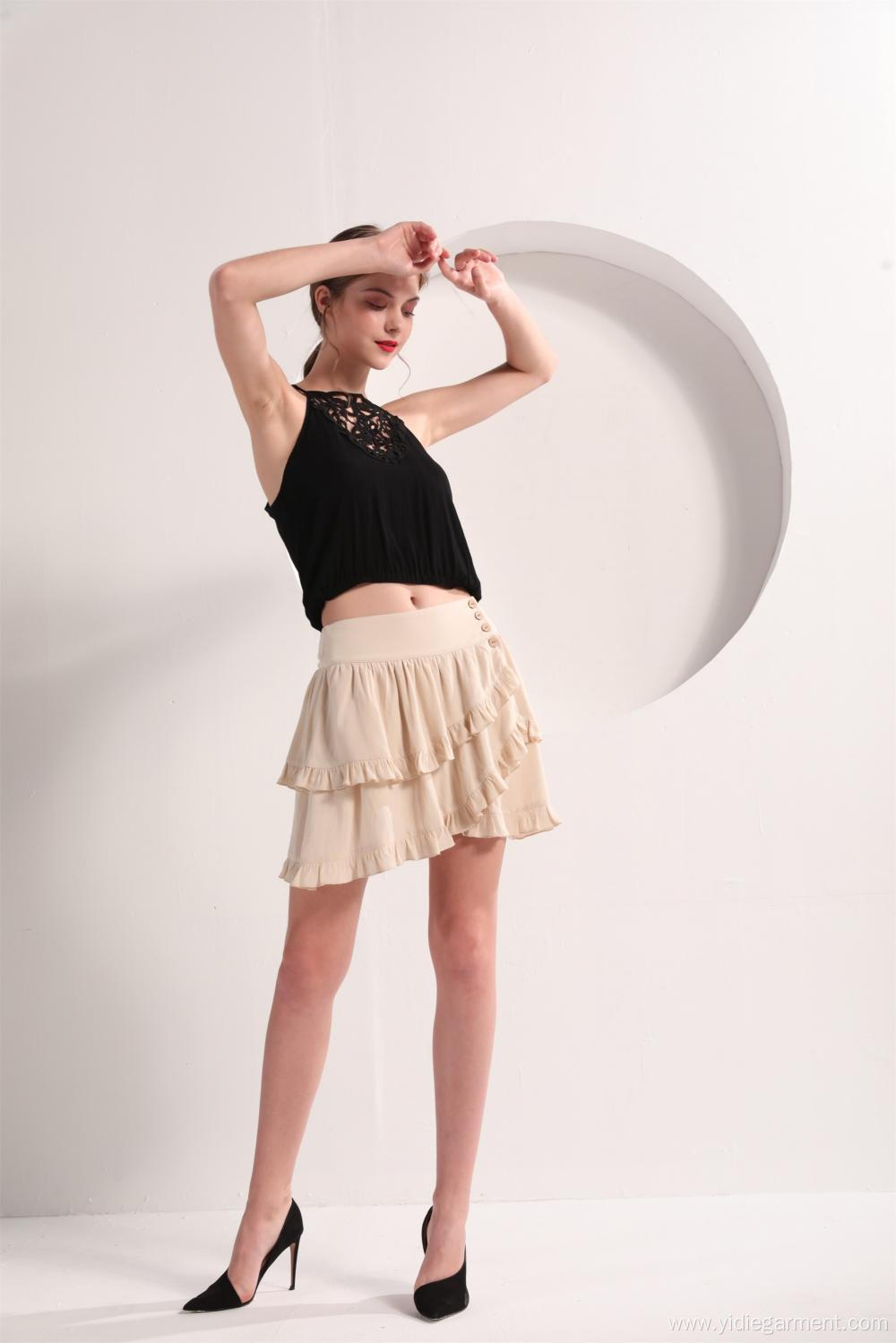 Cream Tiered Ruffle Mini Skirt