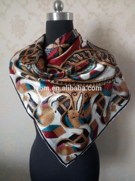 90x90cm latest design for women silk shawl, 14mm printed silk square scarf