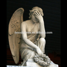 Famous best white marble kneeling angel mourning sculpture stone statue