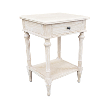 Mrs. Woods' Antique Rustic White Oak Wooden Drawer Bedside Table with Shelf