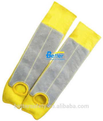 Split Leather Padded Yellow Aramid Sleeves Cut Resistant