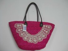 Corn husk ladies handbag rope handles with lace flower